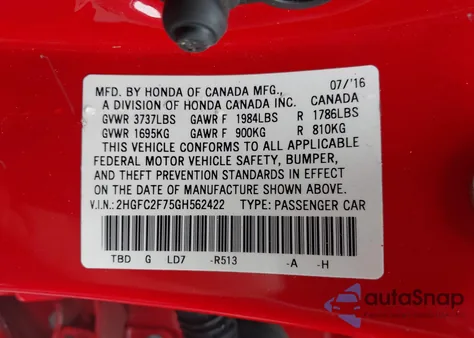 2016 Honda Civic Ex z USA, uszkodzony, nr VIN 2HGFC2F75GH562422